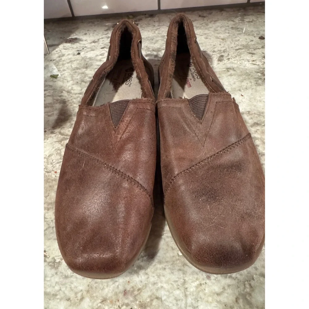 Skechers BOBS Brown Leather Faux Fur Lined Memory Foam Loafers Womens 9.5 - Picture 2 of 10